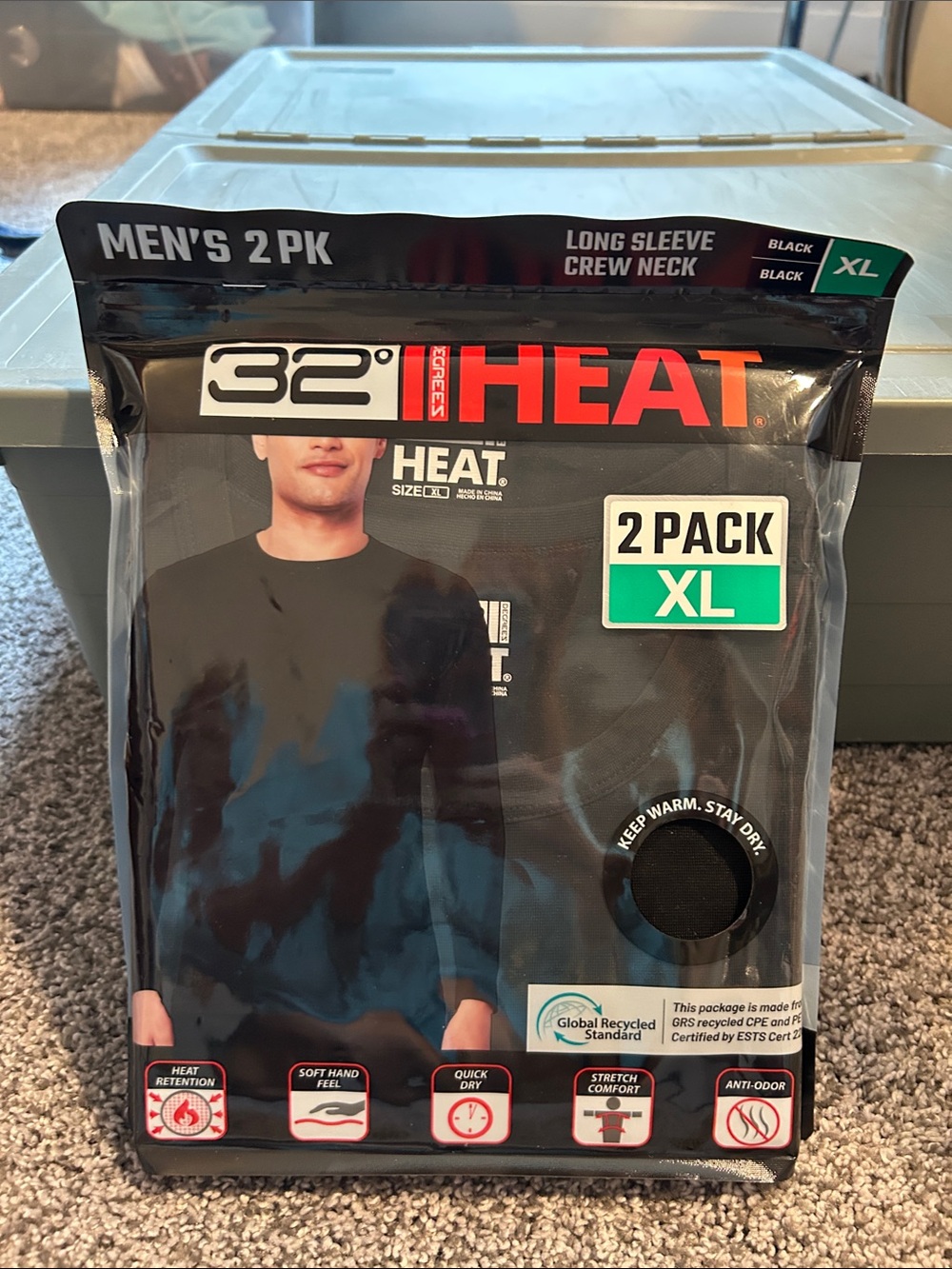32 Degrees HEAT Men's Long Sleeve Crew Neck 2-Pack - Black